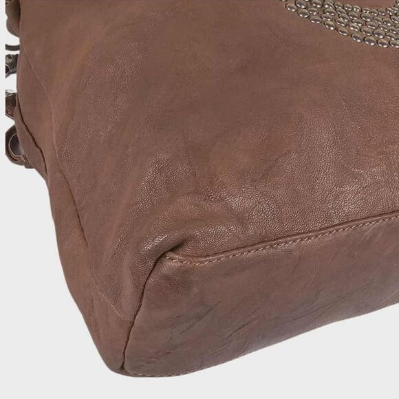 Thomas Wylde Brown Leather Studded Skull Large Hobo Bag Vintage Y2K - Picture 15 of 15